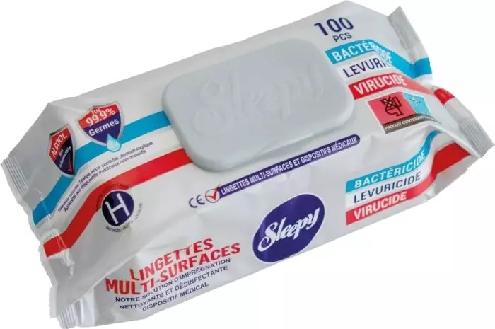 Lingettes nettoyantes désinfectantes multi-surfaces (paquet de 100)