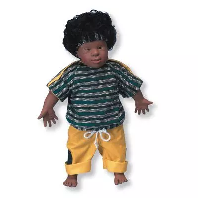 Poupée garçon syndrome de Down-noir : 38 cm - Tangram Montessori