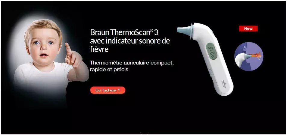 thermomètre auriculaire braun rapide, doux et ergonomique